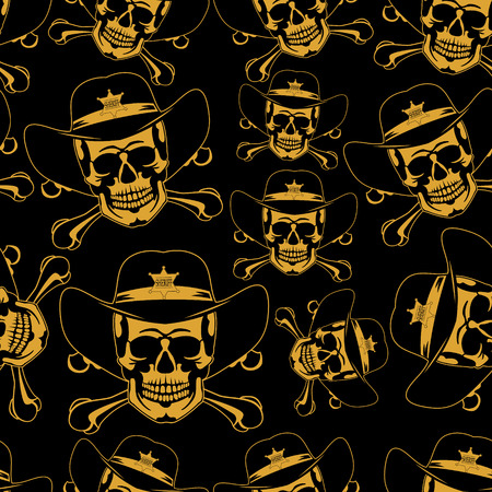 Skull emblem in a cowboy's hat seamless backgroundのイラスト素材