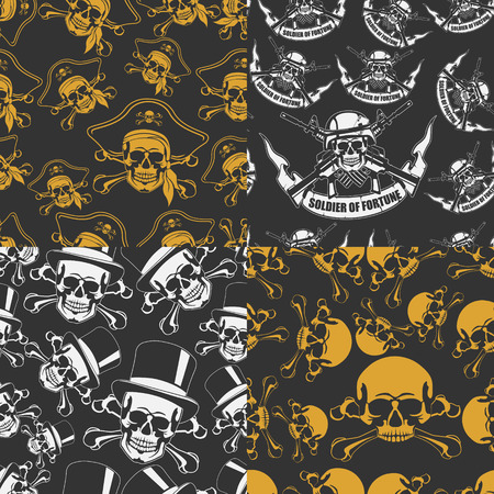 Set of backgrounds Seamless emblems of skullsのイラスト素材