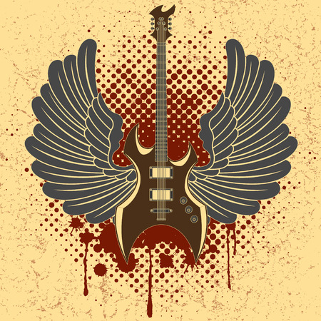 The vector image of Sticker on the shirt the image of a guitar of wingsのイラスト素材