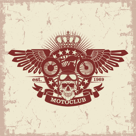 The vector image Stamp Moto club with a skull and wingsのイラスト素材