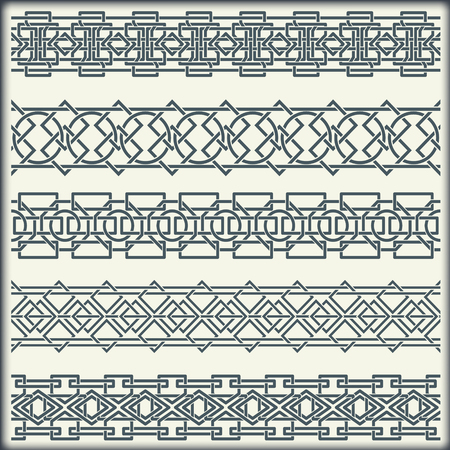 The vector image of set of seamless vintage borders in the form of celtic ornamentのイラスト素材