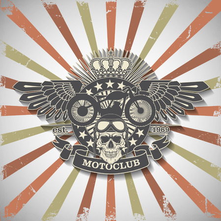 The vector image Stamp Moto club with a skull and wingsのイラスト素材