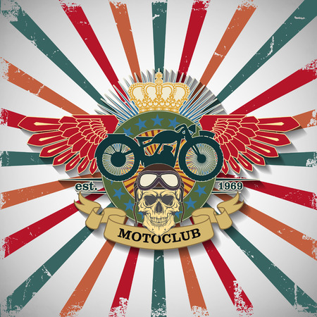 The vector image Stamp Moto club with a skull and wings.のイラスト素材
