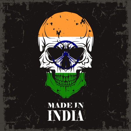 skull with india flag on dark background. Vector illustration.のイラスト素材