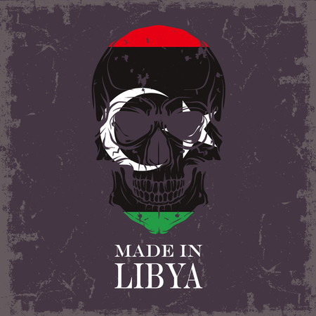 Skull in Libya flag colors vector illustration on dark background.のイラスト素材