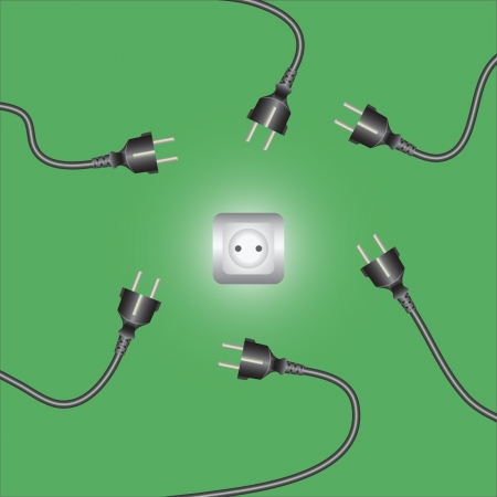 Computer power cords and outlet. Vector illustration. のイラスト素材