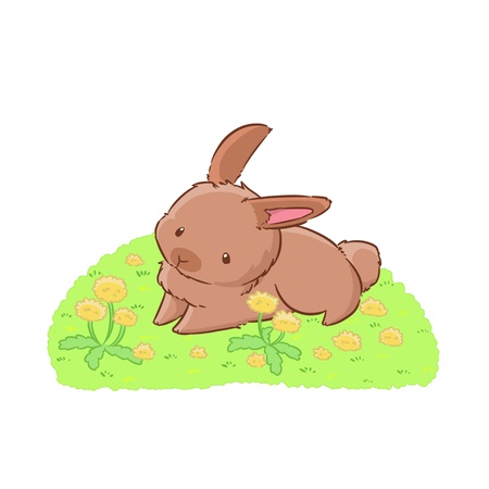 Dandelion meadow and rabbitの写真素材