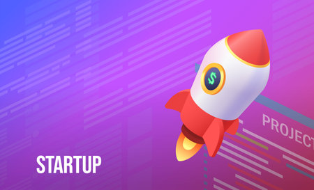 Startup project launch symbolized by a launching rocket.のイラスト素材