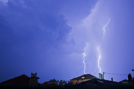 Thunderstorm with lightening at night.の写真素材