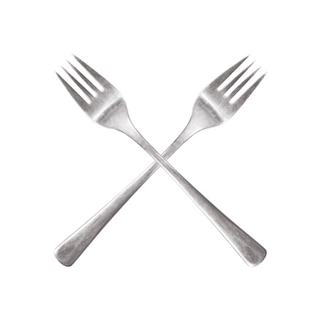 two fork cutlery pieces forming an x letterの写真素材