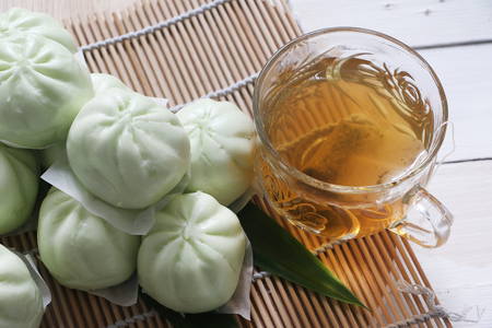Steam Pandan bun, chinese cuisineの写真素材