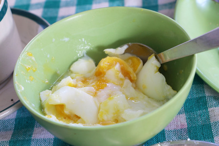 Half boiled egg for breakfastの写真素材