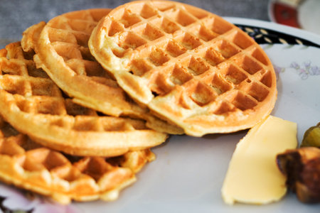 Close-up shot of Mini round Waffleの写真素材