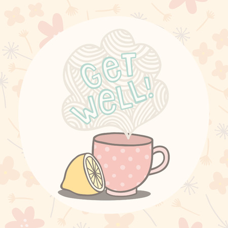 Get well greeting card with cute cup. Vector EPS10 hand drawn iilustrationのイラスト素材
