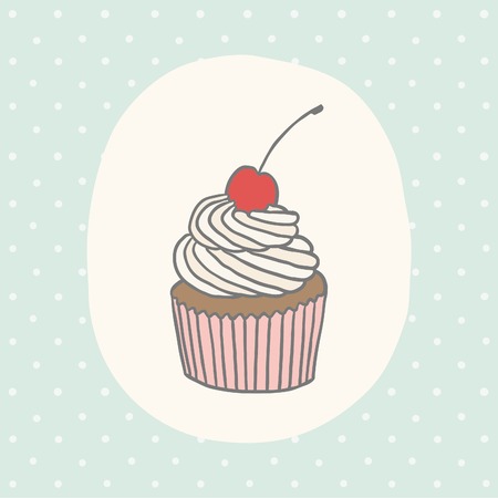 Cute greeting card with cupcake.  Vector EPS 10 hand drawn illustration.のイラスト素材