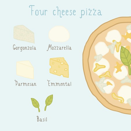 Four cheese pizza ingredients. Vector EPS 10 hand drawn illustration.のイラスト素材