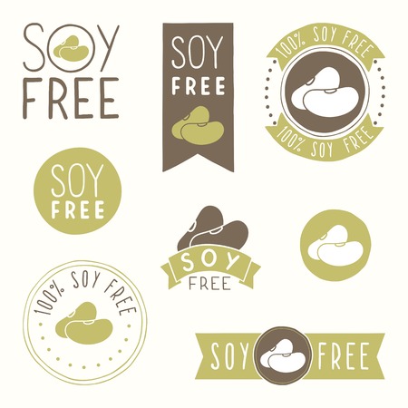 Soy free hand drawn labels. Vector EPS 10 illustrationのイラスト素材