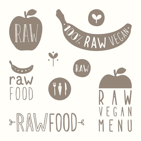 Raw vegan labels. Vector EPS 10 hand drawn signs.のイラスト素材
