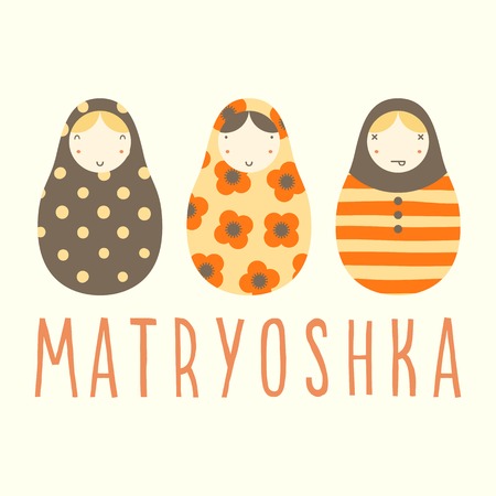 Three matryoshka dolls. Vector hand drawn illustration card.のイラスト素材