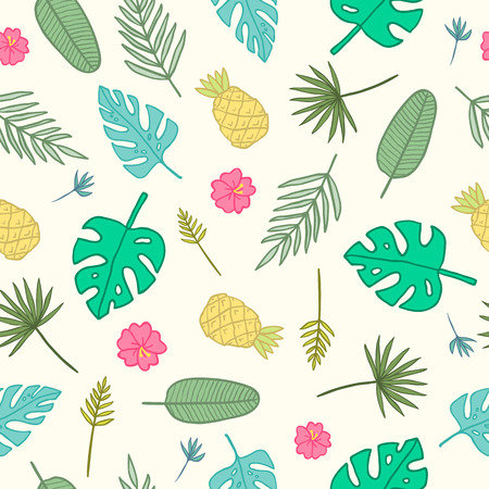 Cartoon tropical pattern. Vector hand drawn seamless patternのイラスト素材