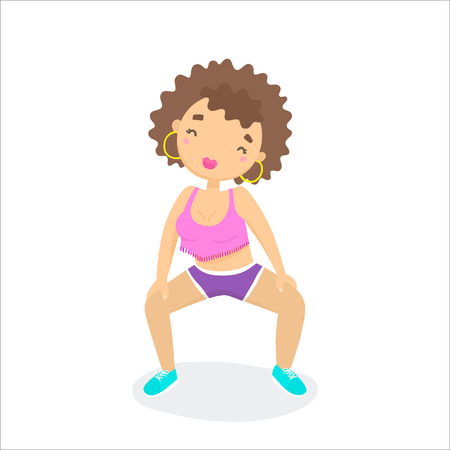 Girl with afro hair dancing twerk. Booty dance. Vector cartoon illustrationのイラスト素材