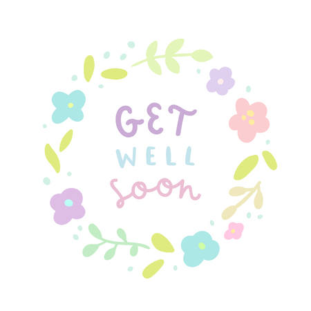 Get well soon. Floral laurel and hand drawn text. Vector illustrationのイラスト素材