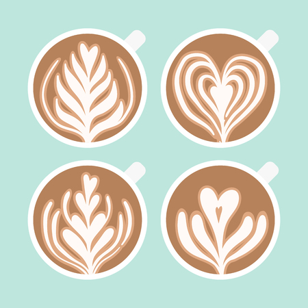 Cappuccino foam drawing. Coffee art. Vector hand drawn cartoon illustration.のイラスト素材