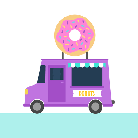 Truck with donuts. Vector hand drawn illustrationのイラスト素材