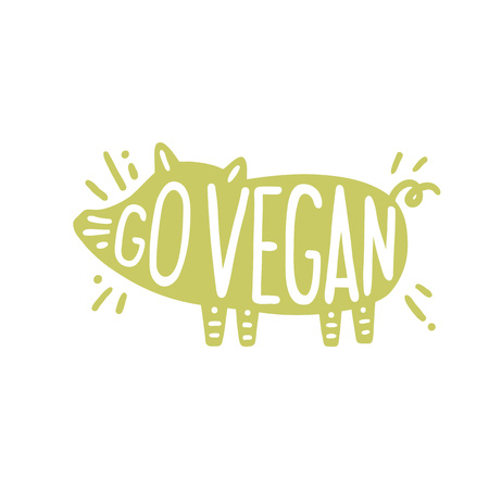 Go vegan motivational illustration. Vector pig silhouetteのイラスト素材