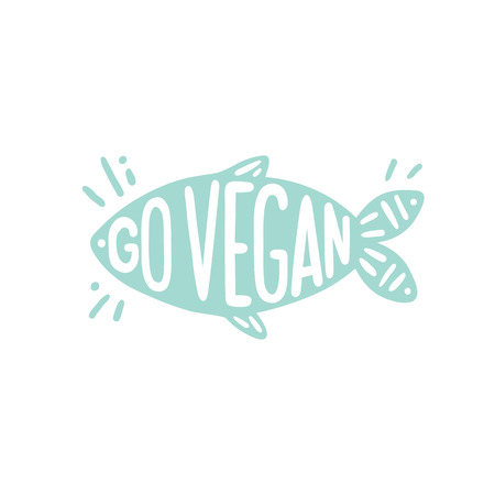 Vegan motivational illustration. Fish silhouette with words over it. Vectorのイラスト素材