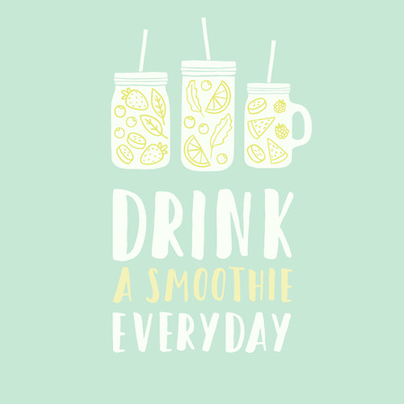 Three different mason jars with smoothie ingredients. Vector hand drawn illustrationのイラスト素材