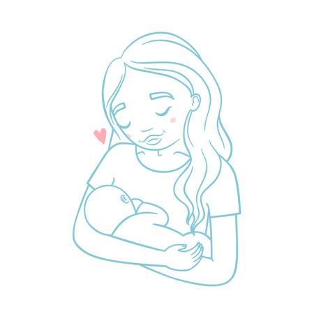 Mother and new born baby. Vector hand drawn illustrationのイラスト素材