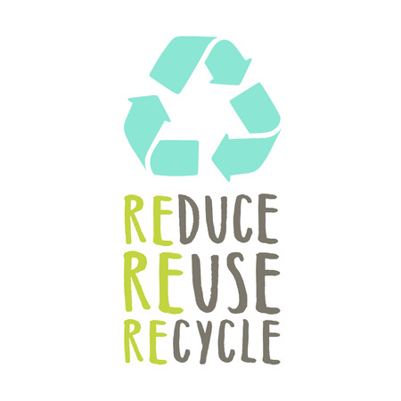 Reduce, reuse, recycle. Sign and hand drawn lettering. Vector illustrationのイラスト素材