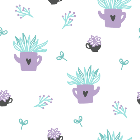 Cute plants seamless pattern. Vector hand drawn backgroundの写真素材