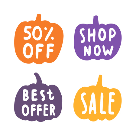 Set of Pumpkins sale badges, for Halloween or Thanksgiving shop decoration.のイラスト素材