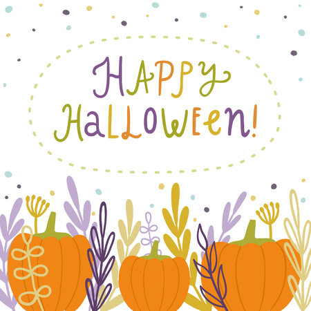 Happy Halloween greeting card. Vector hand drawn holidays illustrationのイラスト素材