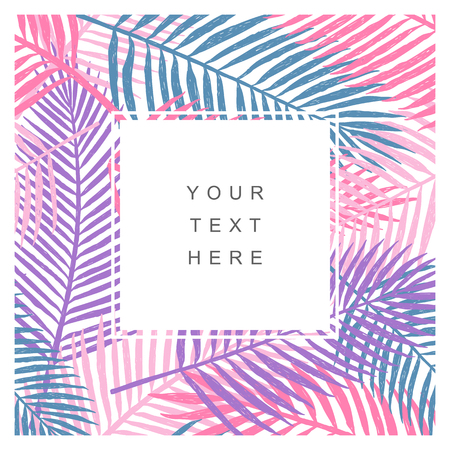 Tropical leaves card design. Vector flyer or poster template.のイラスト素材