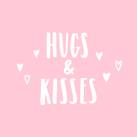 Hugs and kisses. Hand drawn lettering on a pink background. Vector illustrationの写真素材