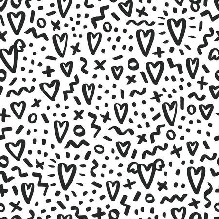 Love doodle background with hearts. Vector hand drawn grunge backgroundの写真素材