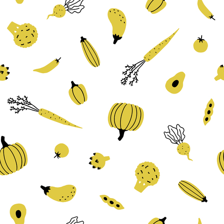 Cute yellow vegetables. Vector hand drawn seamless patternの写真素材