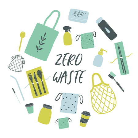 Zero waste items. Vector hand drawn illustrationのイラスト素材