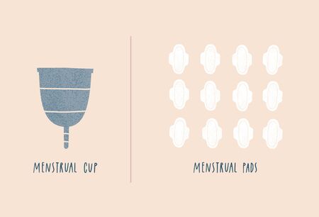 Menstrual cup vs pads. Zero waste conceptのイラスト素材