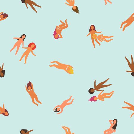 Laying girls. Different races and hair styles.のイラスト素材