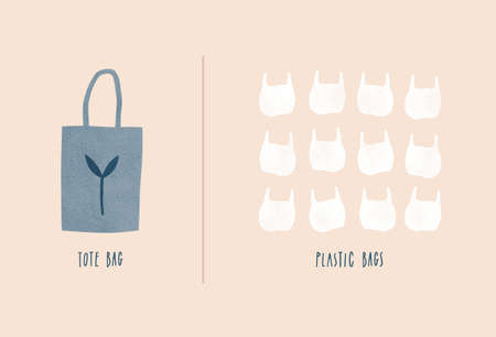 Tote bag vs plastic bag. Zero wasteの写真素材