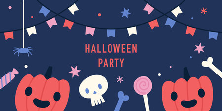 Halloween party banner. Funny pumpkins and sweets.のイラスト素材
