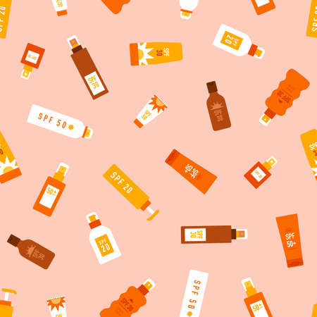 Vector spf cosmetics, palm leaves seamless pattern