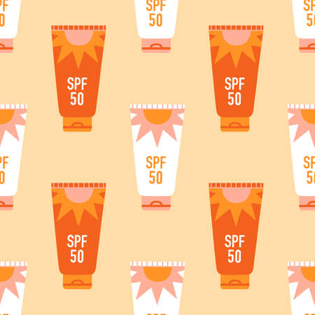 Sun screen cosmetics seamless pattern. Spf tubesのイラスト素材