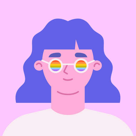 Female in LGBTIQ flag sunglasses. Pride monthのイラスト素材