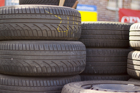 Old used car tiresの写真素材