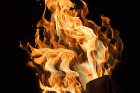 orange flames on a black background fireの写真素材